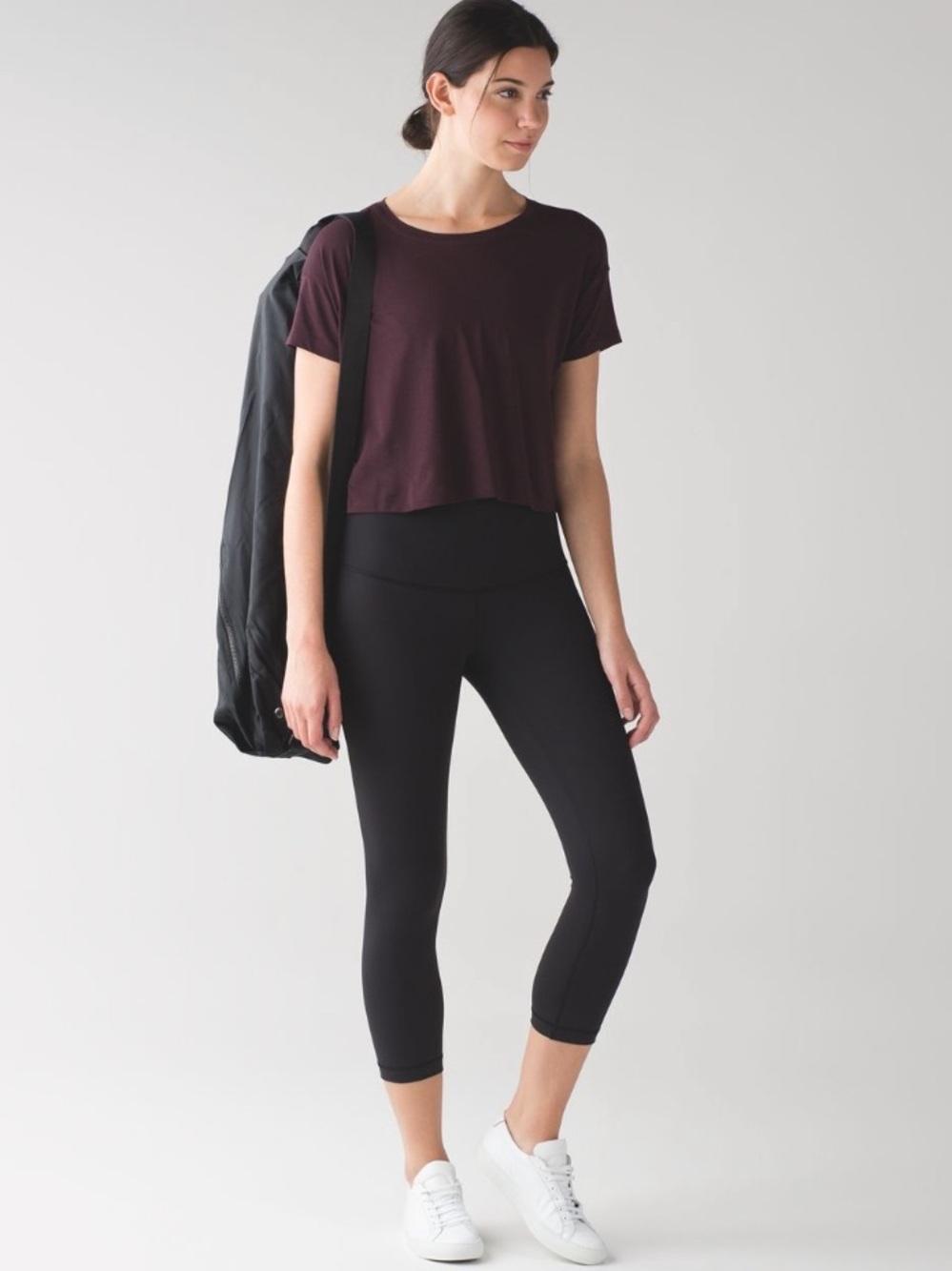 Lululemon Cates Crop Tee Short Sleeve Cropped Crew Black Cherry Sz 8 - Picture 4 of 11